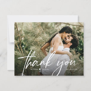 Tarjeta De Agradecimiento Minimalista moderna foto de boda con dorso en blan