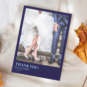 Tarjeta De Agradecimiento Minimalista moderno 2 Boda azul de la Marina de Fo