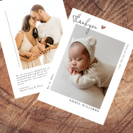 Tarjeta De Agradecimiento Minimalista Moderno Manuscrito 2 Foto Nuevo Bebé