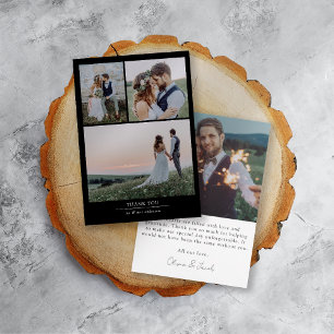 Tarjeta De Agradecimiento Minimalista negro 4 Boda fotográfico
