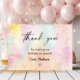 Tarjeta De Agradecimiento Minimalista Pastel Rainbow Gold Birday