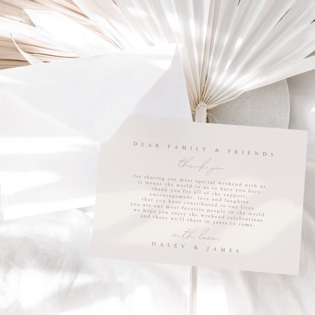 Tarjeta de agradecimiento Minimalista simple de Bo (Simple Minimalist Ivory Wedding Thank You Card)