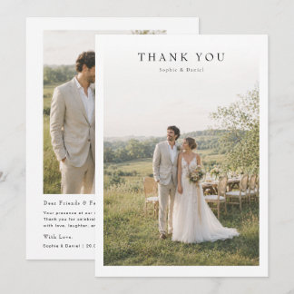 Tarjeta De Agradecimiento Minimalista Simple Elegante Foto Boda