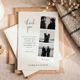 Tarjeta De Agradecimiento Minimalista tira de tres fotos de boda de pareja