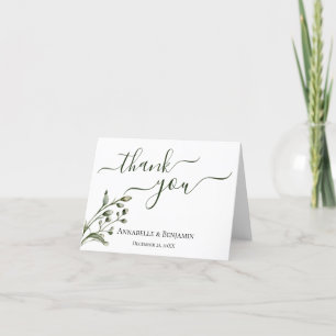 Tarjeta De Agradecimiento Minimalista Verde Moderno + Boda Blanco Gracias