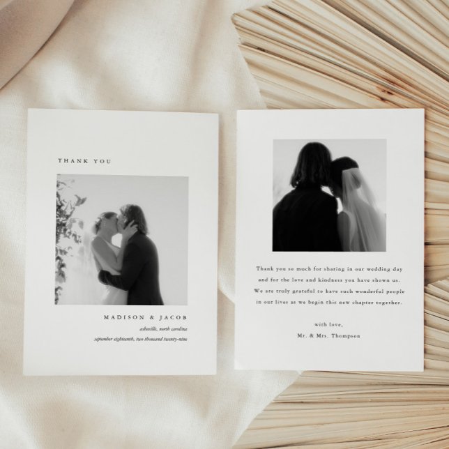 Tarjeta De Agradecimiento Minimalistic 2-Photo Black & White Wedding Custom (Subido por el creador)
