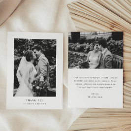 Tarjeta De Agradecimiento Minimalistic Black & White 2-Photo Wedding