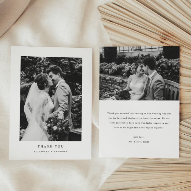 Tarjeta De Agradecimiento Minimalistic Black & White 2-Photo Wedding (Subido por el creador)