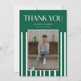 Tarjeta De Agradecimiento Minimalistic Bold Green Striped Graduation Photo