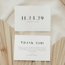 Tarjeta De Agradecimiento Minimalistic Elegant Black & White Wedding Date