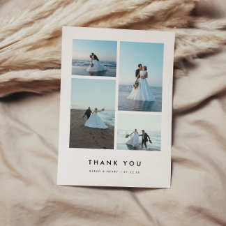 Tarjeta De Agradecimiento Minimalistic Modern 4-Photo Personalized Wedding
