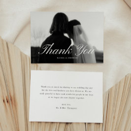 Tarjeta De Agradecimiento Minimalistic Script Black & White Wedding Photo