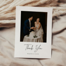 Tarjeta De Agradecimiento Minimalistic Script Lettering Wedding Photo