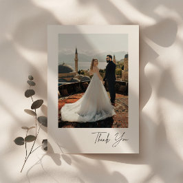 Tarjeta De Agradecimiento Minimalistic Script Wedding Couple Photo