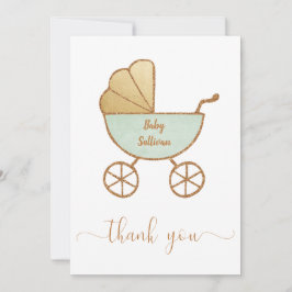 Tarjeta De Agradecimiento Mínimo Baby Shower Retro Carriage Mint Gold