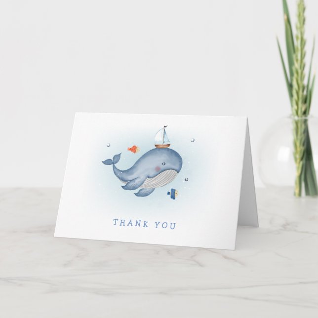 Tarjeta De Agradecimiento Mínimo Bajo La Mira Whale Nautica Baby Shower (Anverso)