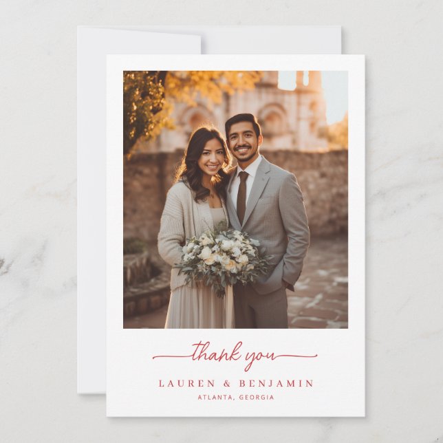 Tarjeta De Agradecimiento Mínimo Cálido Romántico Foto (Anverso)