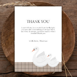 Tarjeta De Agradecimiento Mínimo Cisne Moderno Plaid Gingham Boy Baby Shower