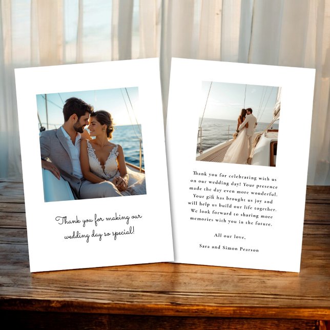 Tarjeta De Agradecimiento mínimo de dos bodas fotográficos (wedding thank you card with two photo , minimalistic design , say thank you while sharing photos)