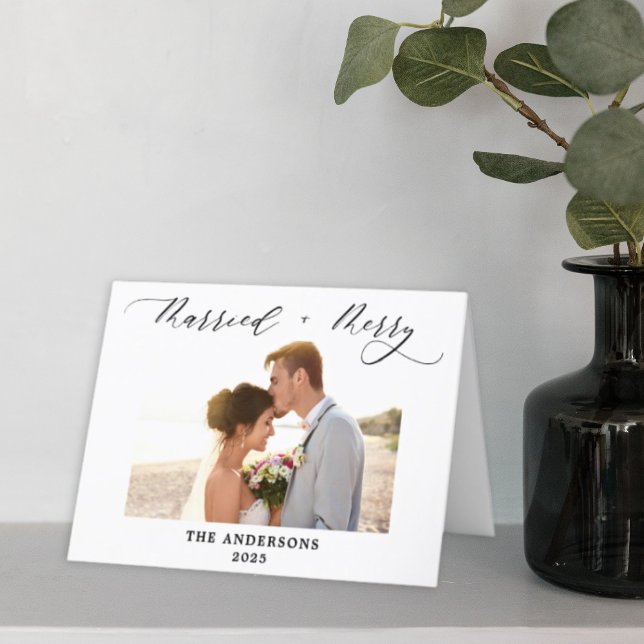 Tarjeta De Agradecimiento Mínimo Foto 1er Feliz y Casado Navidad (Subido por el creador)