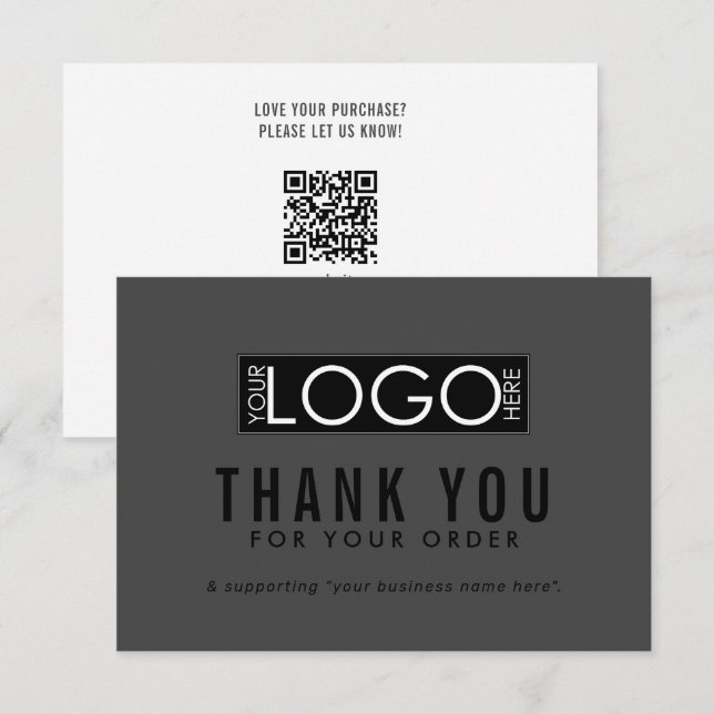 Tarjeta De Agradecimiento Mínimo Negro Moderno Gracias Por Comprar (Anverso / Reverso)