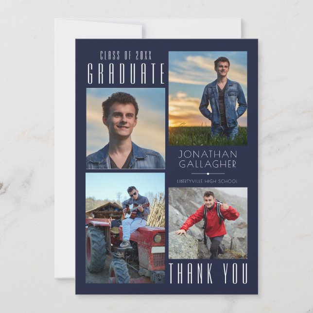 Tarjeta De Agradecimiento Mínimo Sleek GRADUATE GRACIAS A LA Marina De Cuatr (Anverso)