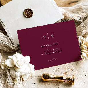 Tarjeta De Agradecimiento Mínimo y Chic Boda Borgoña