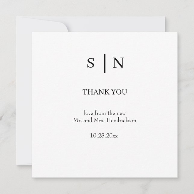 Tarjeta De Agradecimiento Mínimo y Moda | Boda blanco y negro (Anverso)