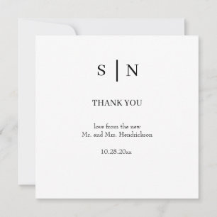 Tarjeta De Agradecimiento Mínimo y Moda   Boda blanco y negro