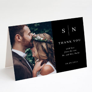 Tarjeta De Agradecimiento Mínimo y Moda   Boda de fotografía negro