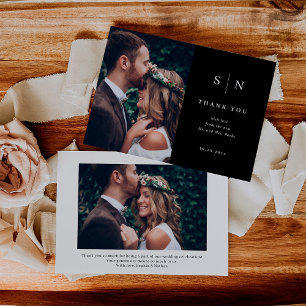 Tarjeta De Agradecimiento Mínimo y Moda   Boda de fotografías Black Two