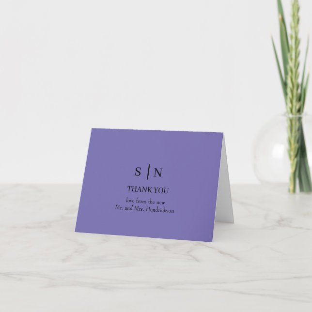 Tarjeta De Agradecimiento Mínimo y Moda | Boda morado (Anverso)