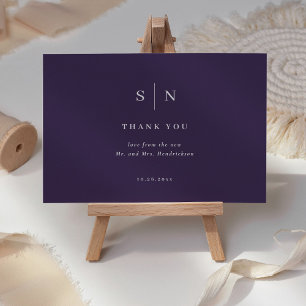 Tarjeta De Agradecimiento Mínimo y Moda Boda morado y blanco