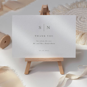 Tarjeta De Agradecimiento Mínimo y Moda   Boda verde blanco y sabio