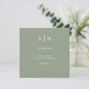 Tarjeta De Agradecimiento Mínimo y Moda Boda verde y blanco sabio