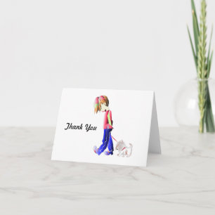 Tarjeta De Agradecimiento ¡Minnie-me! Niño caminando Westie Dog Art