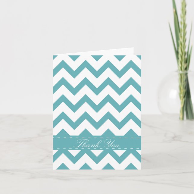 Tarjeta De Agradecimiento Mint Aqua White Chevron gracias (Anverso)