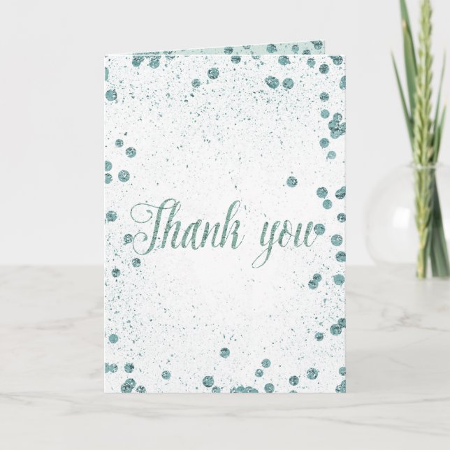 Tarjeta De Agradecimiento Mint Glam Confetti Dots Gracias (Anverso)