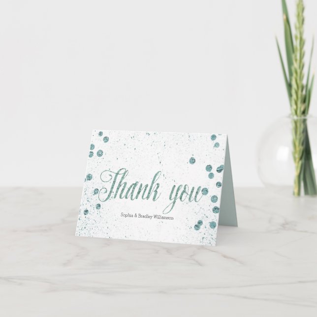 Tarjeta De Agradecimiento Mint Glam Confetti Dots Gracias (Anverso)