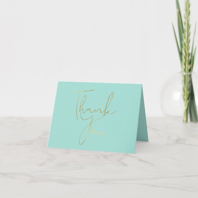 Tarjeta De Agradecimiento Mint Gold Elegant Gracias (Anverso)