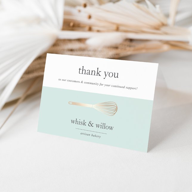 Tarjeta De Agradecimiento Mint & Gold Whisk | Panadería o restauración (Subido por el creador)