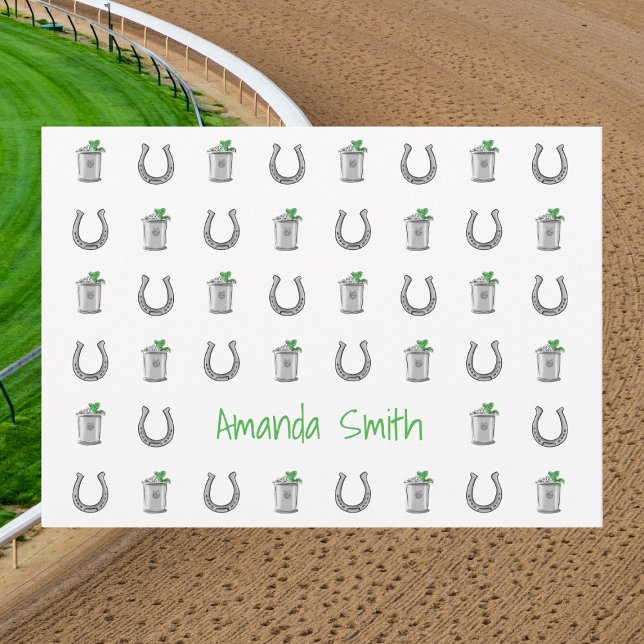 Tarjeta De Agradecimiento Mint Julep and Horseshoe Preppy Derby Party (Subido por el creador)
