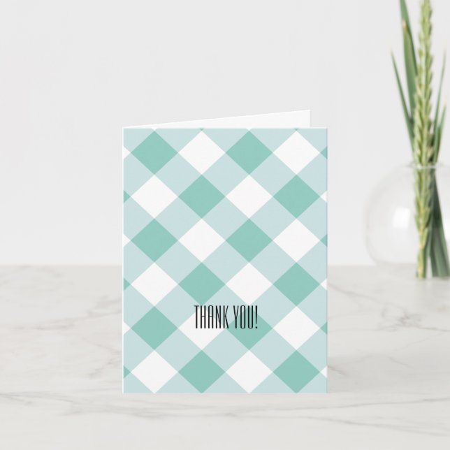 Tarjeta De Agradecimiento Mint Plaid Gracias (Anverso)
