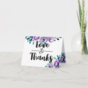 Tarjeta De Agradecimiento Mint & Purple Floral Watercolor Boda Gracias