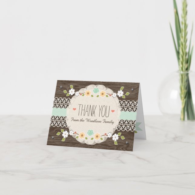 TARJETA DE AGRADECIMIENTO MINT RUSTIC FLORAL BOHO BABY SHOWER GRACIAS TARJET (Anverso)