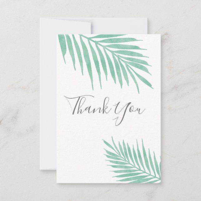 Tarjeta De Agradecimiento Mint Watercolor Palm Fronds (Anverso)