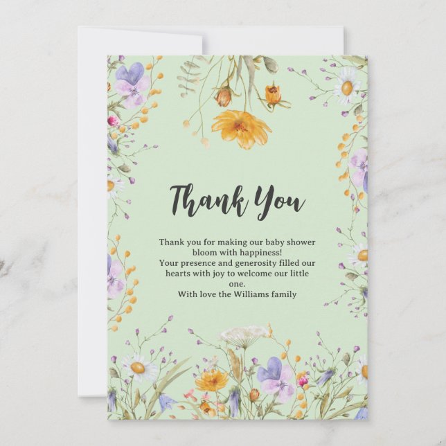 Tarjeta De Agradecimiento Mint wildflower floral Thank You Baby Shower  (Anverso)