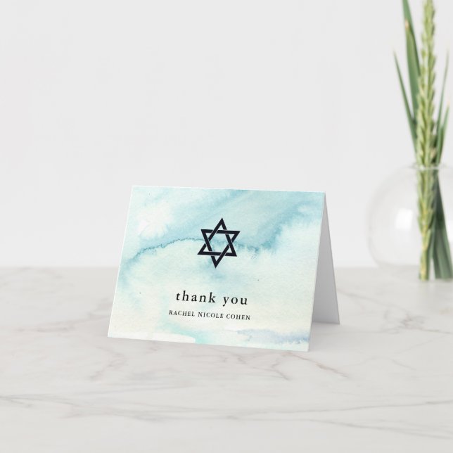 Tarjeta De Agradecimiento Mirada azul de moda de la acuarela (Anverso)