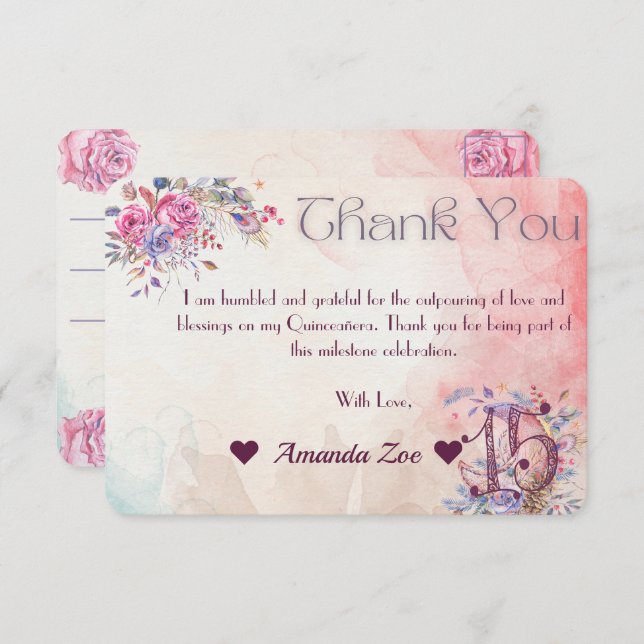 Tarjeta De Agradecimiento Mis Quince (Anverso / Reverso)