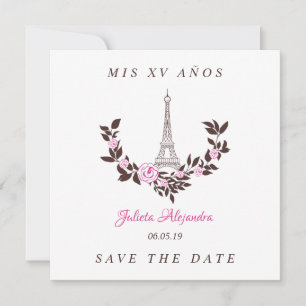 Tarjeta De Agradecimiento Mis Quince años Floral París Rosa Español